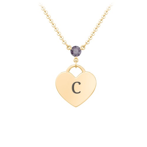 Engravable Heart Necklace with Birthstone – 9kt Yellow Gold with Alexandrite