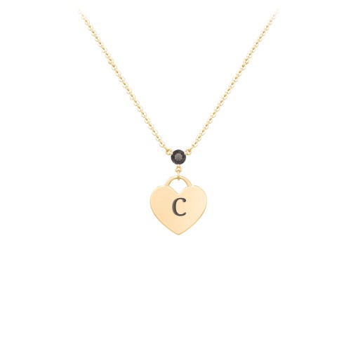 Engravable Heart Necklace with Birthstone – 9kt Yellow Gold with Smokey Quartz