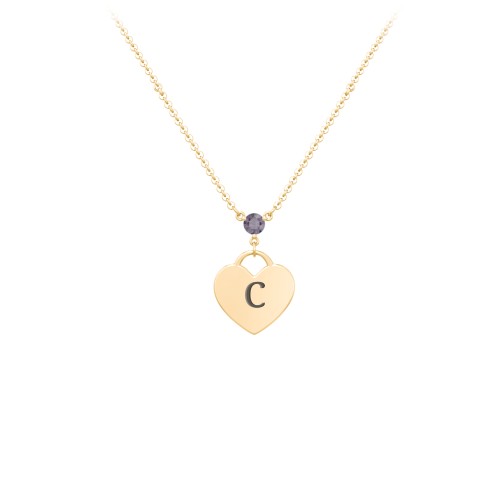 Engravable Heart Necklace with Birthstone – 9kt Yellow Gold with Alexandrite