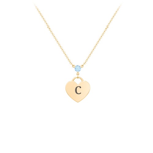Engravable Heart Necklace with Birthstone – 9kt Yellow Gold with Blue Topaz