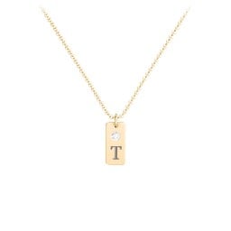 Small Initial Tag Necklace with Birthstone