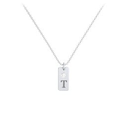Small Initial Tag Necklace with Birthstone