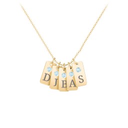 Small Initial 5 Tag Necklace with Birthstone in 9K Solid Yellow Gold with Blue Topaz
