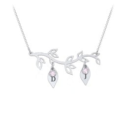 Leaf Initial Family Birthstone Necklace