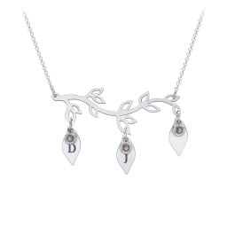 Leaf Initial Family Birthstone Necklace