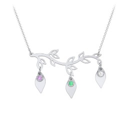 Leaf Initial Family Birthstone Necklace