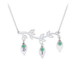 Leaf Initial Family Birthstone Necklace in 925 Sterling Silver with Emerald and Fancy Pink Premium Zirconia