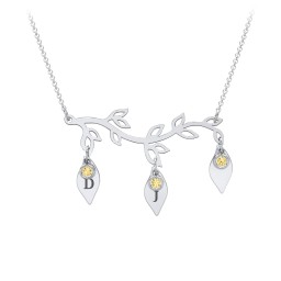 Leaf Initial Family Birthstone Necklace in 925 Sterling Silver with Citrine and Fancy Pink Premium Zirconia