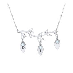 Leaf Initial Family Birthstone Necklace in 925 Sterling Silver with Blue Topaz and Fancy Pink Premium Zirconia