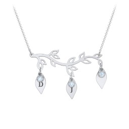 Leaf Initial Family Birthstone Necklace in 925 Sterling Silver with Blue Topaz and Fancy Pink Premium Zirconia