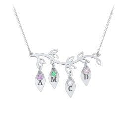 Leaf Initial Family Birthstone Necklace