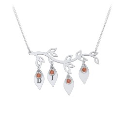 Leaf Initial Family Birthstone Necklace in 925 Sterling Silver with Garnet