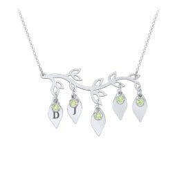 Leaf Initial Family Birthstone Necklace