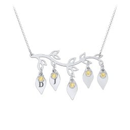 Leaf Initial Family Birthstone Necklace