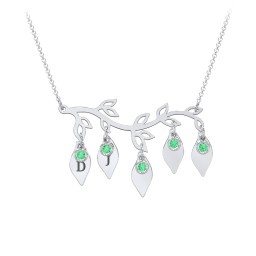 Leaf Initial Family Birthstone Necklace