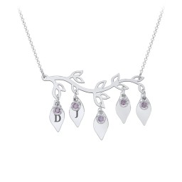 Leaf Initial Family Birthstone Necklace