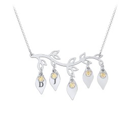 Leaf Initial Family Birthstone Necklace