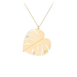 Engravable Monstera Leaf Necklace with Birthstones