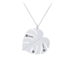 Engravable Monstera Leaf Necklace with Birthstones in 925 Sterling Silver with Smokey Quartz, Ruby, Emerald, and Blue Sapphire