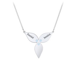 Engravable 3 Petal Flower Birthstone Necklace in 925 Sterling Silver with Blue Topaz and Amethyst
