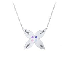 Engravable 4 Petal Flower Birthstone Necklace