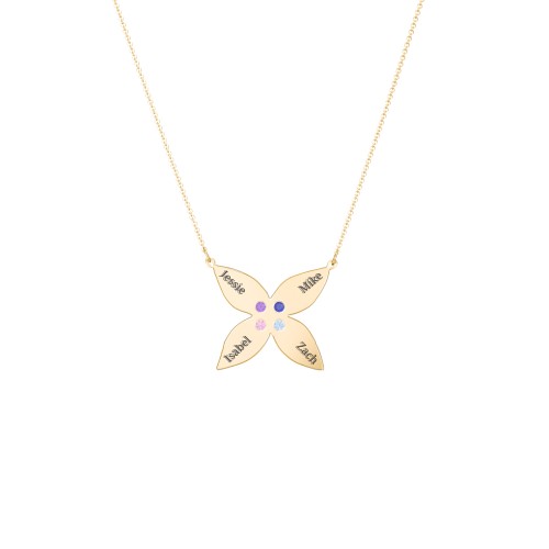 Engravable 4 Petal Flower Birthstone Necklace