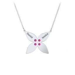 Engravable 4 Petal Flower Birthstone Necklace in 925 Sterling Silver with Ruby and Amethyst