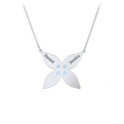 Engravable 4 Petal Flower Birthstone Necklace in 925 Sterling Silver with Blue Topaz and Amethyst
