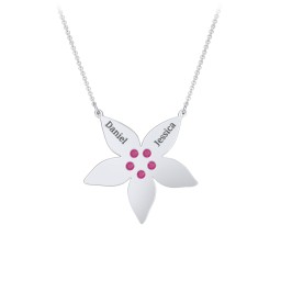 Engravable 5 Petal Flower Birthstone Necklace