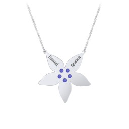 Engravable 5 Petal Flower Birthstone Necklace