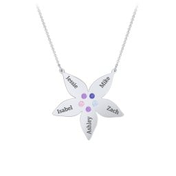 Engravable 5 Petal Flower Birthstone Necklace