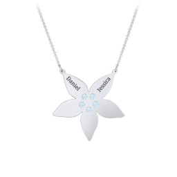 Engravable 5 Petal Flower Birthstone Necklace in 925 Sterling Silver with Blue Topaz