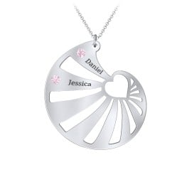 Engravable Spiral Heart Shell Birthstone Necklace
