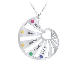 Engravable Spiral Heart Shell Birthstone Necklace in 925 Sterling Silver with Ruby, Citrine, Emerald, and Blue Sapphire
