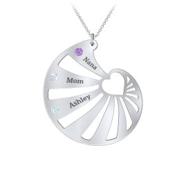 Engravable Spiral Heart Shell Birthstone Necklace