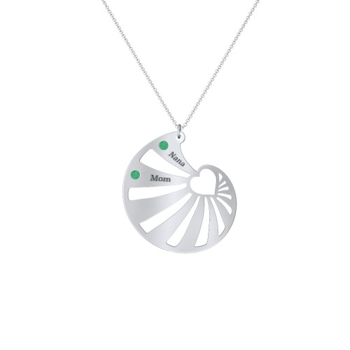 Engravable Spiral Heart Shell Birthstone Necklace – Sterling Silver with Emerald