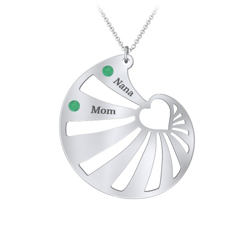 Engravable Spiral Heart Shell Birthstone Necklace – Sterling Silver with Emerald
