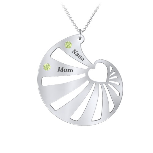 Engravable Spiral Heart Shell Birthstone Necklace – Sterling Silver with Peridot