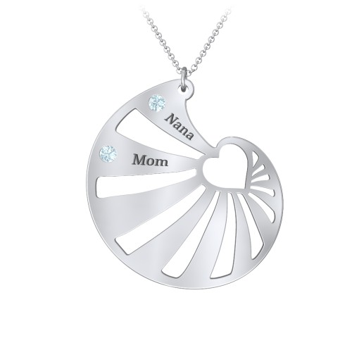 Engravable Spiral Heart Shell Birthstone Necklace – Sterling Silver with Blue Topaz