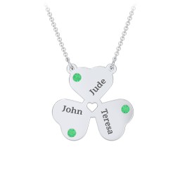 Engravable 3 Leaf Clover Birthstone Necklace in 925 Sterling Silver with Emerald
