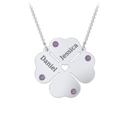 Engravable 4 Leaf Clover Birthstone Necklace
