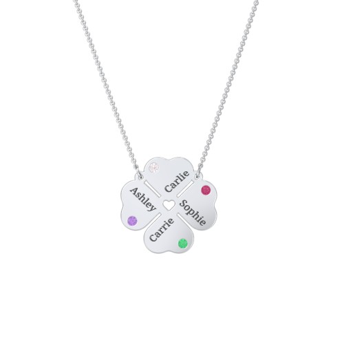 Engravable 4 Leaf Clover Birthstone Necklace