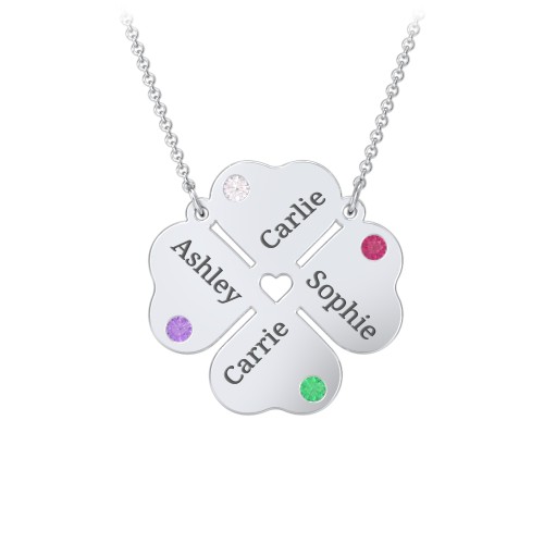 Engravable 4 Leaf Clover Birthstone Necklace