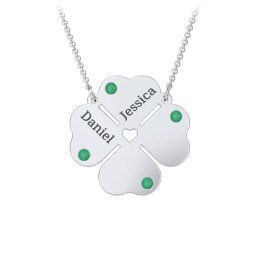 Engravable 4 Leaf Clover Birthstone Necklace in 925 Sterling Silver with Emerald