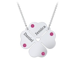 Engravable 4 Leaf Clover Birthstone Necklace in 925 Sterling Silver with Ruby