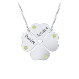 Engravable 4 Leaf Clover Birthstone Necklace in 925 Sterling Silver with Peridot