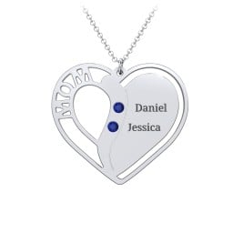 "Mom" Heart Necklace with Row of Birthstones