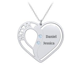 "Mom" Heart Necklace with Row of Birthstones
