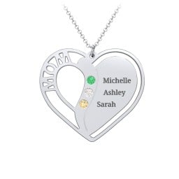 "Mom" Heart Necklace with Row of Birthstones
