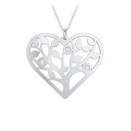 Heart Family Tree Mother's Necklace with 3-6 Birthstones in 925 Sterling Silver with Aquamarine, Blue Sapphire, Pink Tourmaline, and Blue Topaz